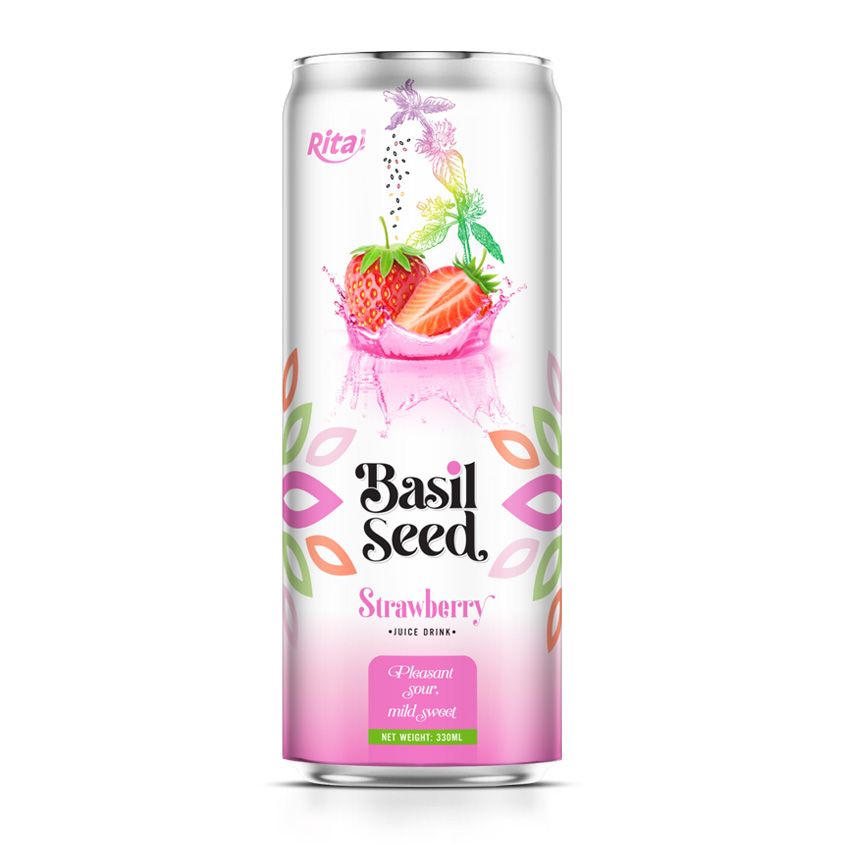 330ml cans Basil seed drink with Strawberry juice