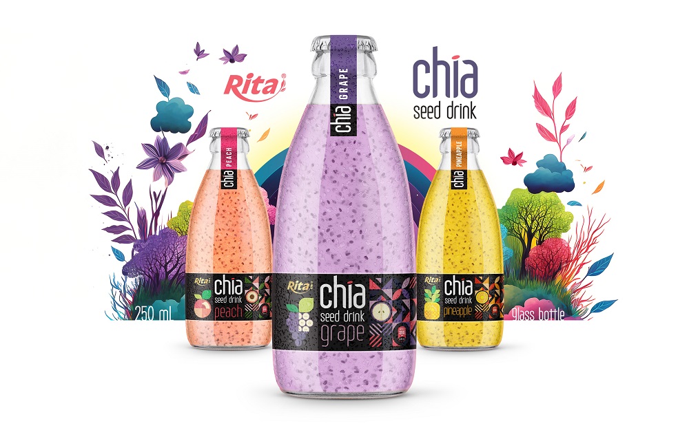 Chia seed drink with tropical fruit flavor