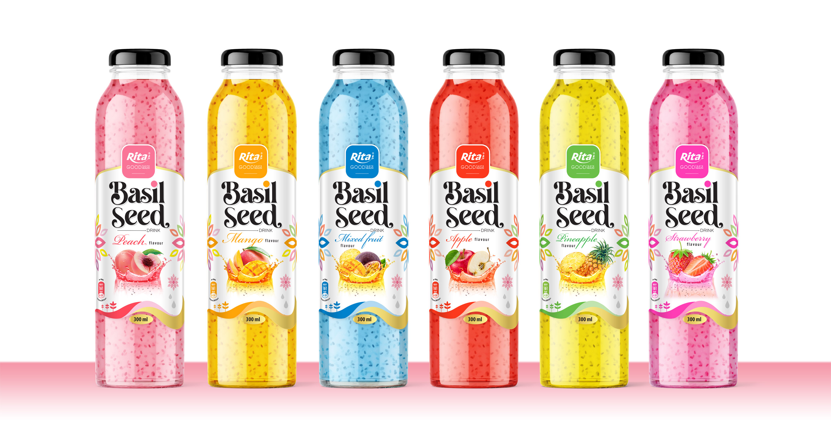 Basil seed drink with peach flavor