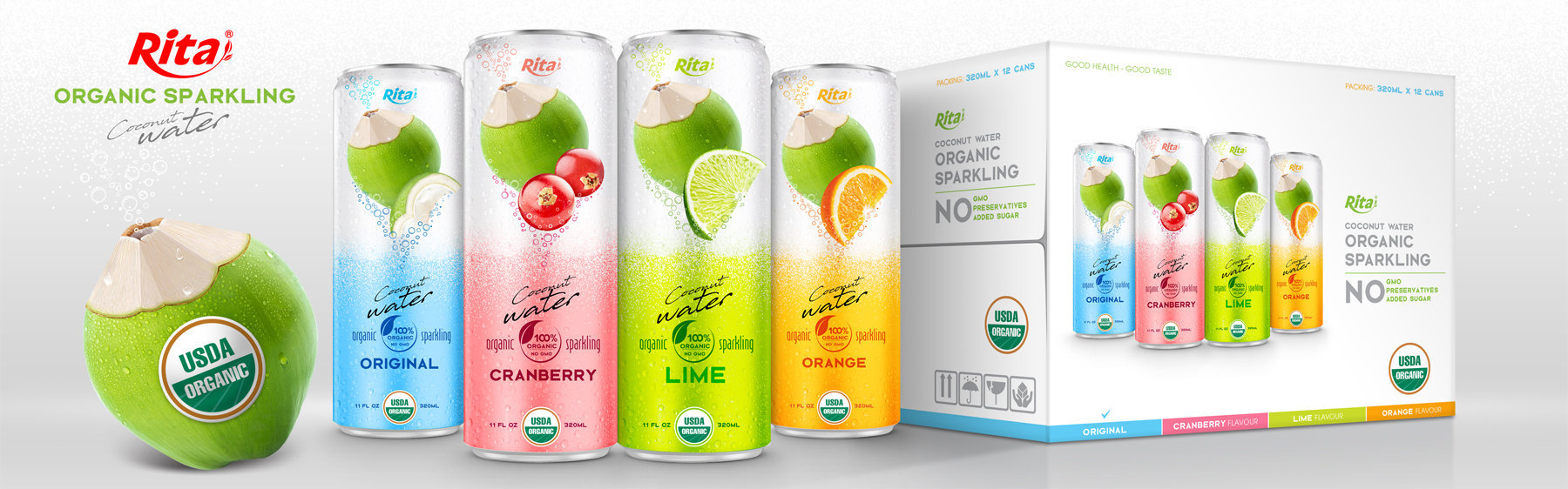 Coco Organic Sparkling with lime in 320ml can