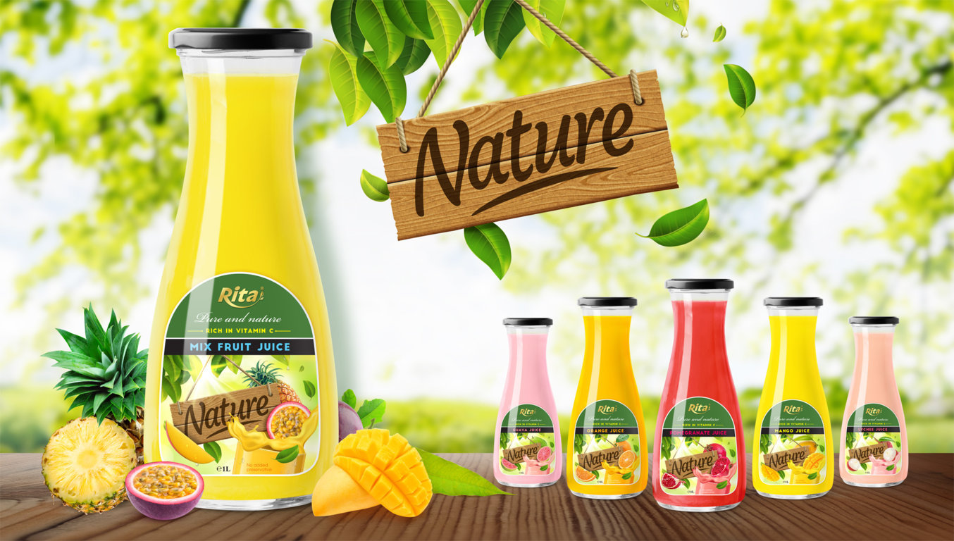 Juice packaging design guava juice 1L Glass bottle