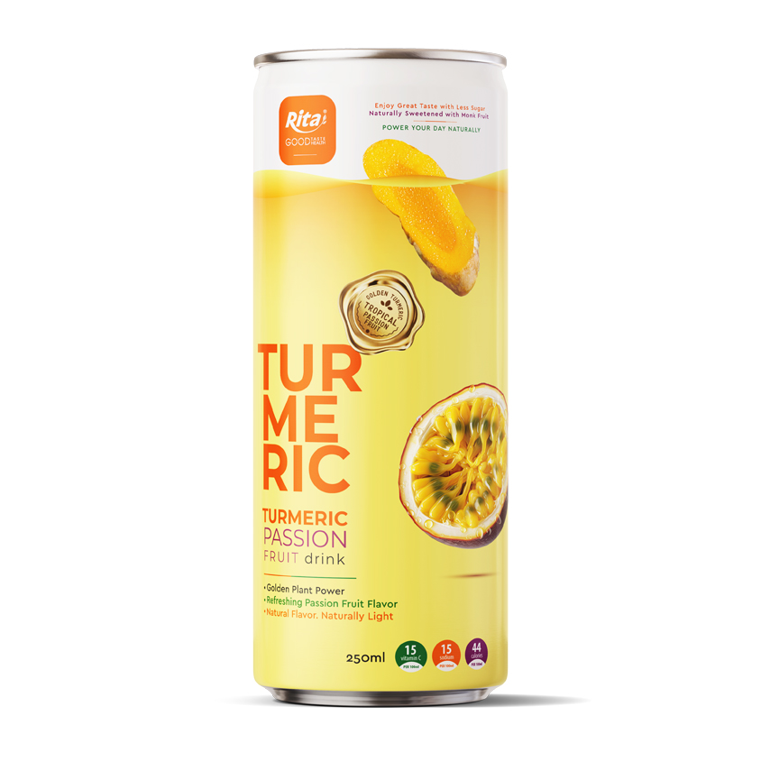 RITA Less Sugar Turmeric Passion Fruit Drink 250ml Slim Can