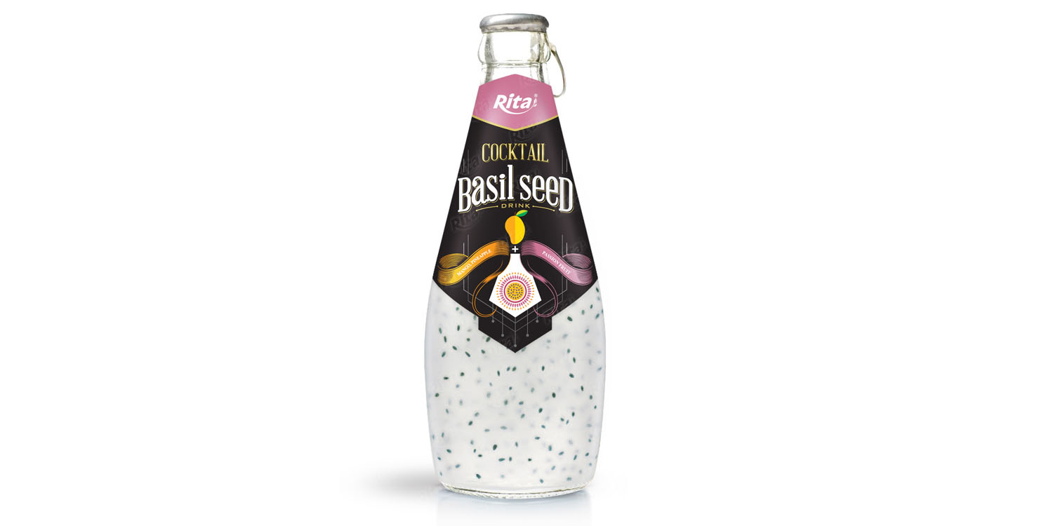 Cocktail flavor mango + passion with basil seed 290ml glass bottle