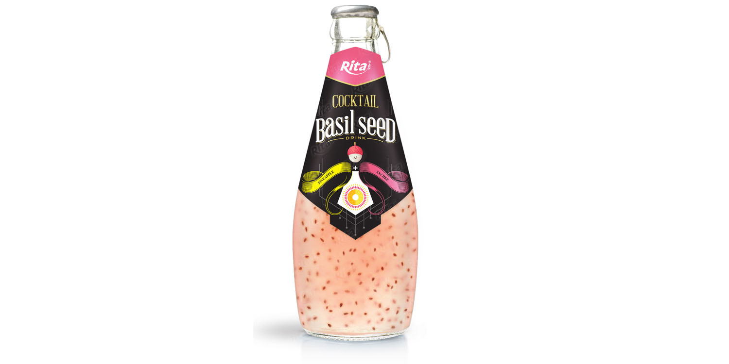 Cocktail flavor Pineapple + lychee with basil seed drink