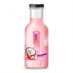 Coconut milk with nata coco strawberry 470ml glass bottle